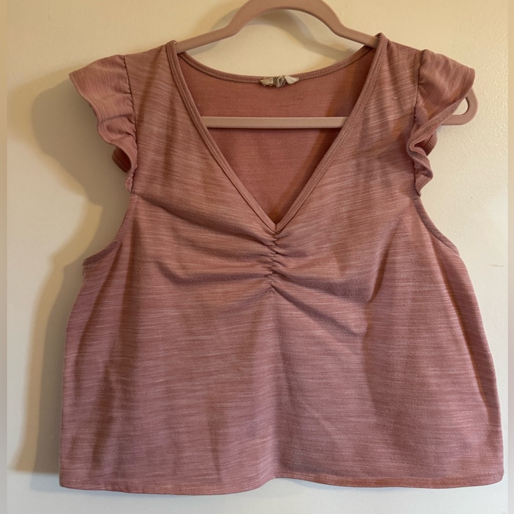 Mauve V-Neck Ruched Blouse